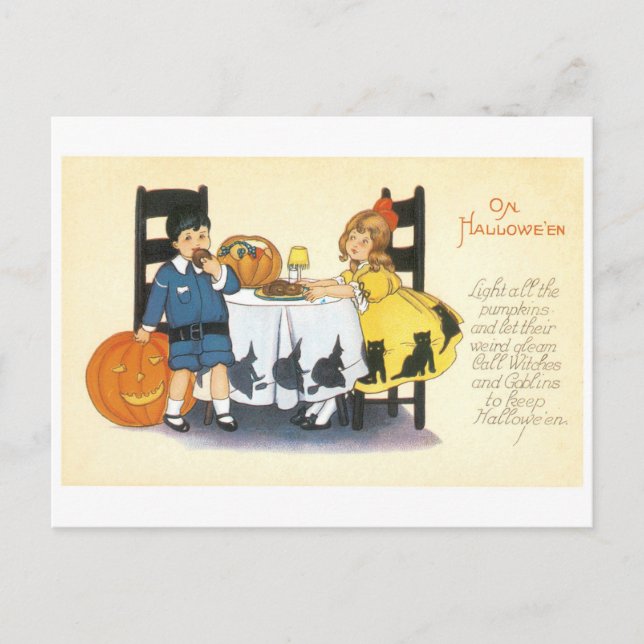 Old-fashioned Halloween, Boy & Girl Postcard (Front)
