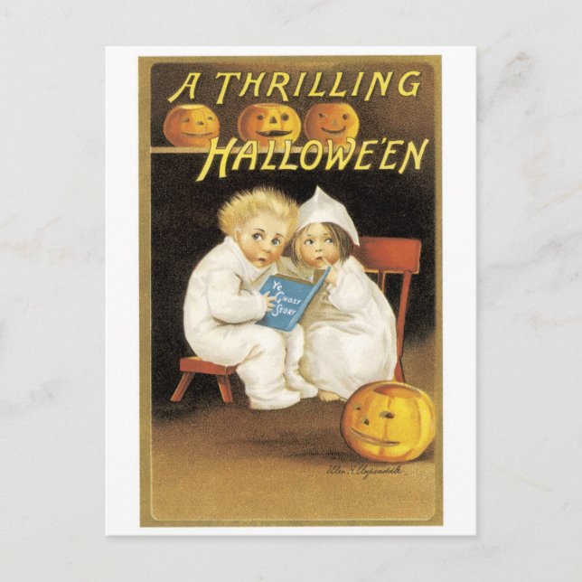 Old-fashioned Halloween, Boy & Girl Postcard (Front)