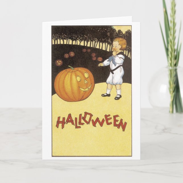 Old-fashioned Halloween, Boy meets Jack-o'-lantern Card (Front)