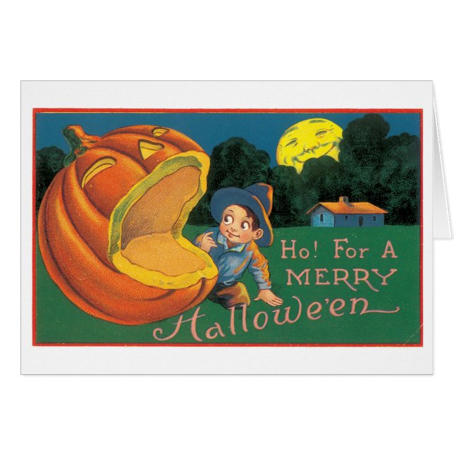 Old-fashioned Halloween, Boy with Jack-o'-lantern (Front Horizontal)
