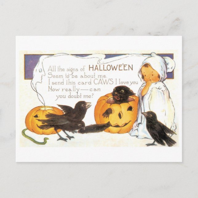 Old-fashioned Halloween, Crow Postcard (Front)