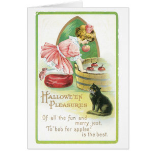Old-fashioned Halloween, Girl & Black cat