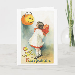 Old-fashioned Halloween, Girl & Jack-o'-lantern Card