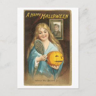 Old-fashioned Halloween, Girl with a Hand mirror Postcard