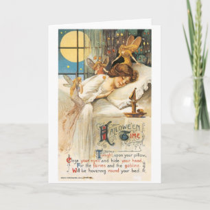 Old-fashioned Halloween, Girl with Fairies Card