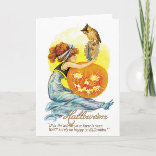 Old-fashioned Halloween, Girl with Owl Card