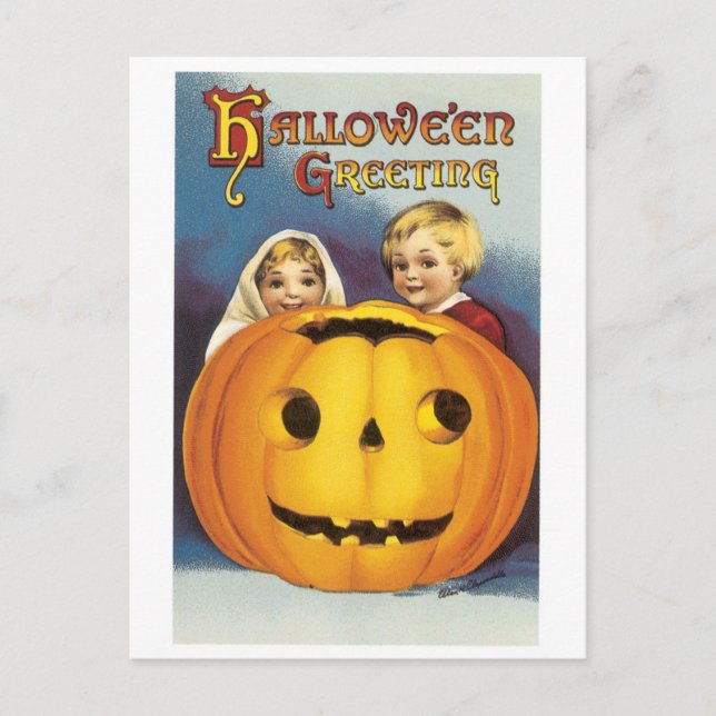 Old-fashioned Halloween, Jack-o'-lantern Postcard (Front)