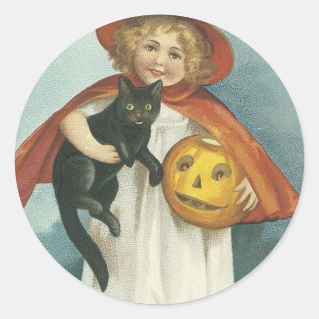 Old Fashioned Halloween Jolly Little Witch Classic Round Sticker (Front)