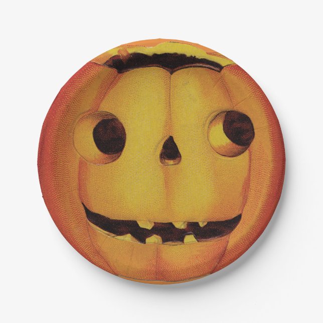 Old-fashioned Halloween, Pumpkin (jack-o'-lantern) Paper Plate (Front)