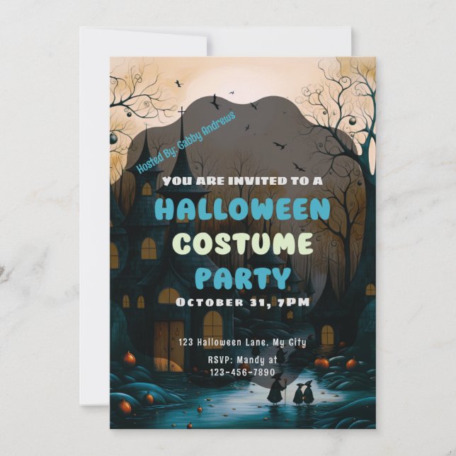 Old Fashioned Halloween Village Vintage Halloween Invitation (Front)