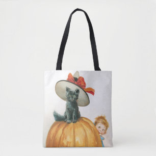 Old-fashioned Halloween, Witch cat Tote Bag