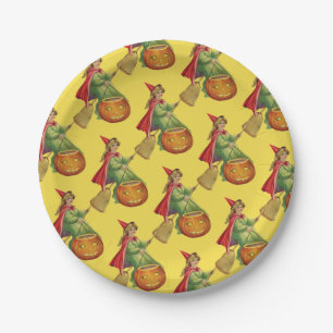 Old-fashioned Halloween, Witch girl Paper Plate
