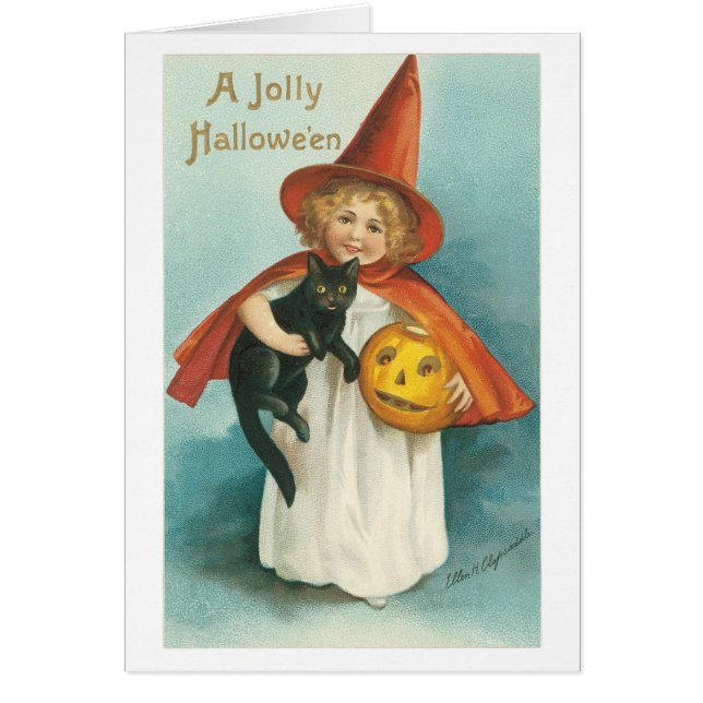 Old-fashioned Halloween, Witch girl with Black cat (Front)