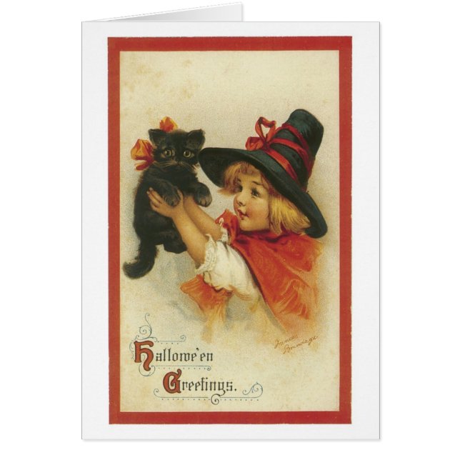 Old-fashioned Halloween, Witch girl with Black cat (Front)