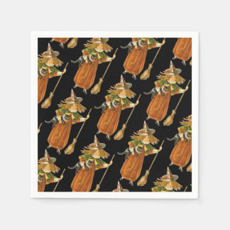 Old-fashioned Halloween, Witch girl with Black cat Napkin