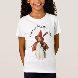 Old-fashioned Halloween, Witch girl with Black cat T-Shirt