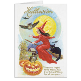 Old-fashioned Halloween, Witch & Owl