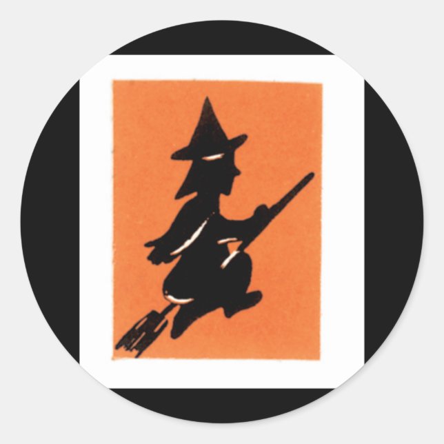 Old Fashioned Halloween Witch Silhouette Classic Round Sticker (Front)