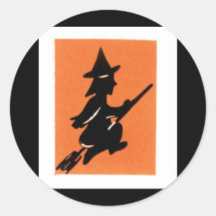 Old Fashioned Halloween Witch Silhouette Classic Round Sticker