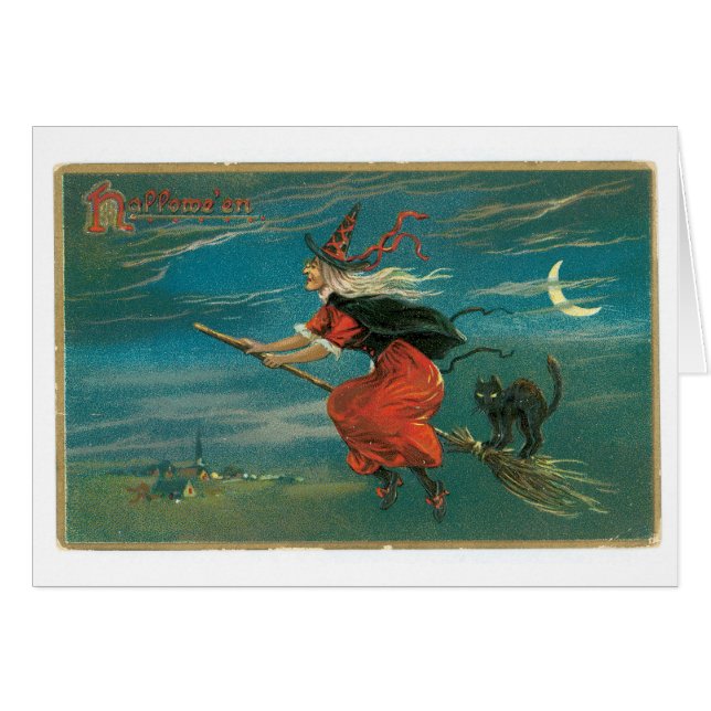 Old-fashioned Halloween, Witch with Black cat (Front Horizontal)
