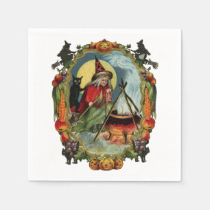 Old-fashioned Halloween, Witch with Black cat Napkin