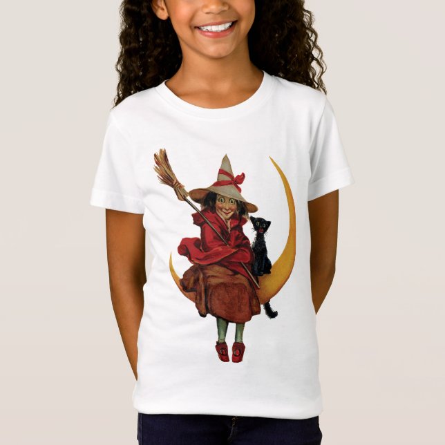 Old-fashioned Halloween, Witch with Black cat T-Shirt (Front)