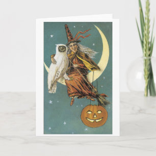 Old-fashioned Halloween, Witch with Owl Card