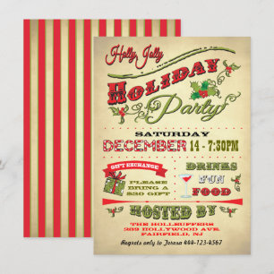 Old Fashioned Holly Jolly Holiday Party Invitation
