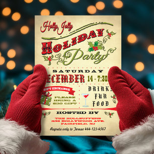 Old Fashioned Holly Jolly Holiday Party Invitation