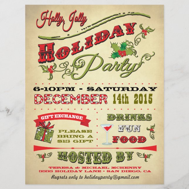Old Fashioned Holly Jolly Holiday Party Poster (Front)