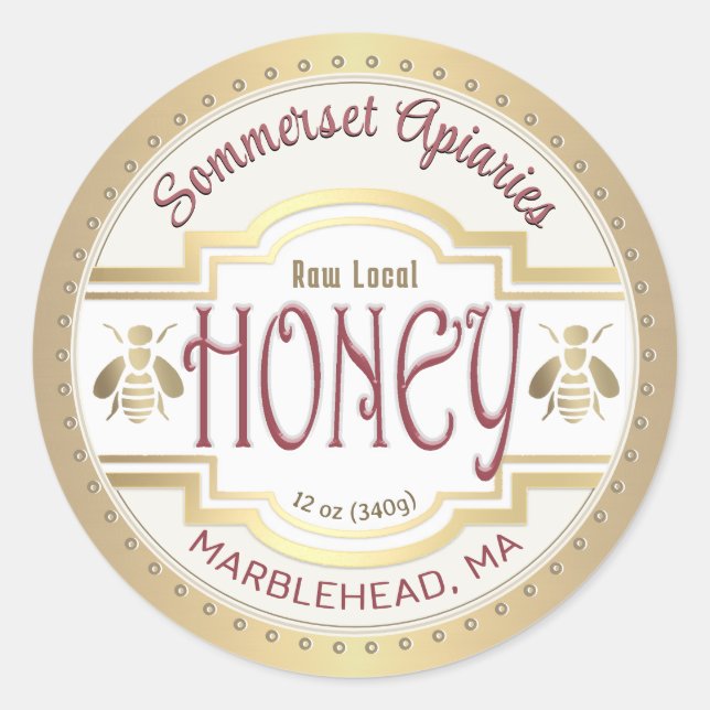 Old Fashioned Honey Label Bees and Gold Border  (Front)