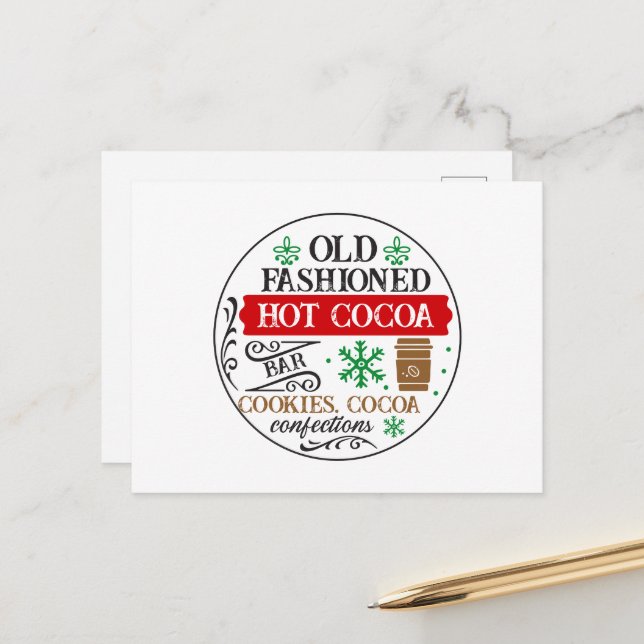 Old Fashioned Hot cocoa bar Christmas Holiday Postcard (Front/Back In Situ)