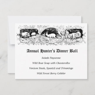 Old Fashioned Hunter's Ball Game Dinner Menu Invitation