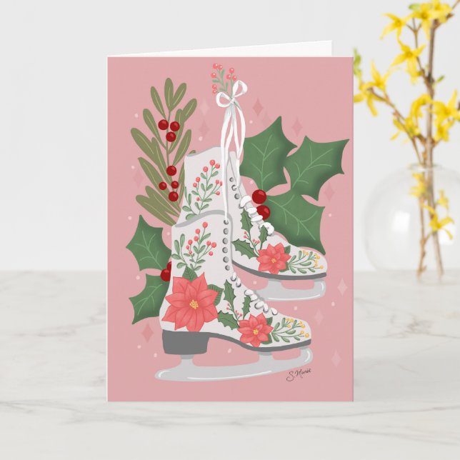 Old Fashioned Ice Skates Illustration Card (Yellow Flower)
