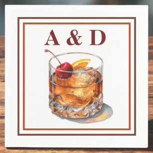 Old Fashioned Initials Cocktail Napkin