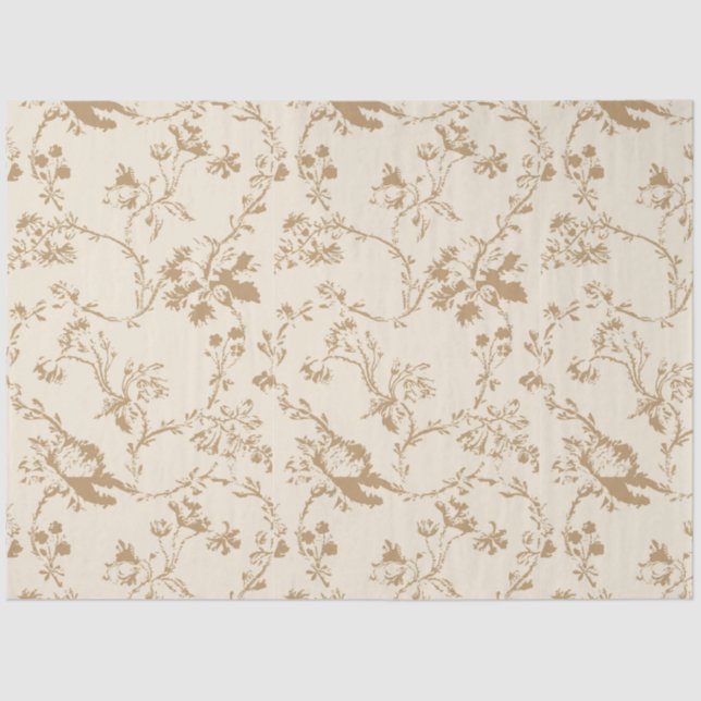 Old Fashioned Ivory with Brown Flowers Tissue Paper (Front)