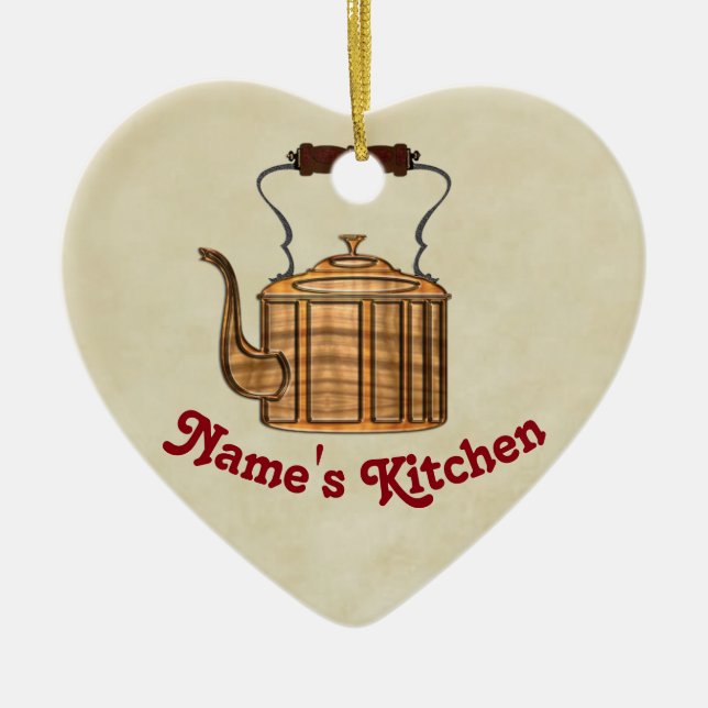 Old Fashioned Kitchen Copper Kettle HEART Ceramic Tree Decoration (Front)