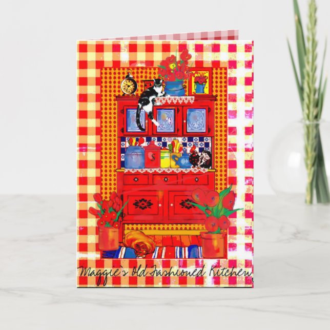 Old Fashioned Kitchen Cupboard with Cat Note Card (Front)