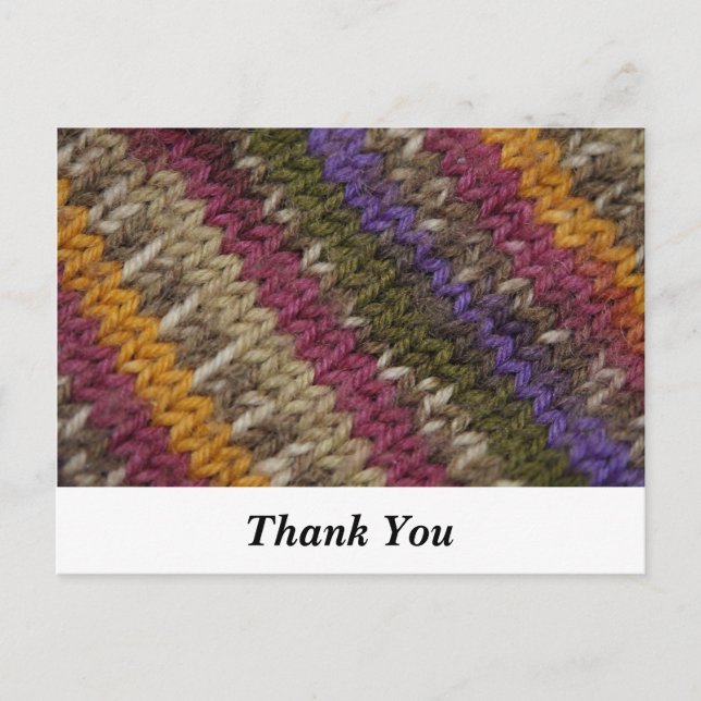 Old-Fashioned Knitted Sweater Pattern "Thank You" Postcard (Front)