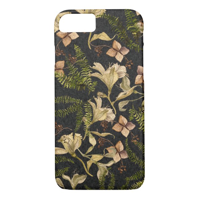 old-fashioned lily floral pattern on black Case-Mate iPhone case (Back)