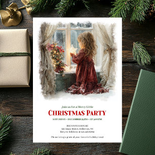 Old fashioned little girl holding shining star invitation