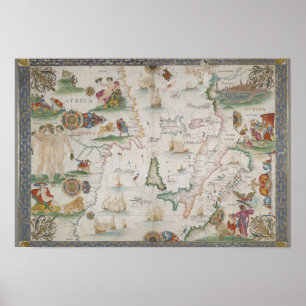 Old fashioned Mediterranean sea map Poster