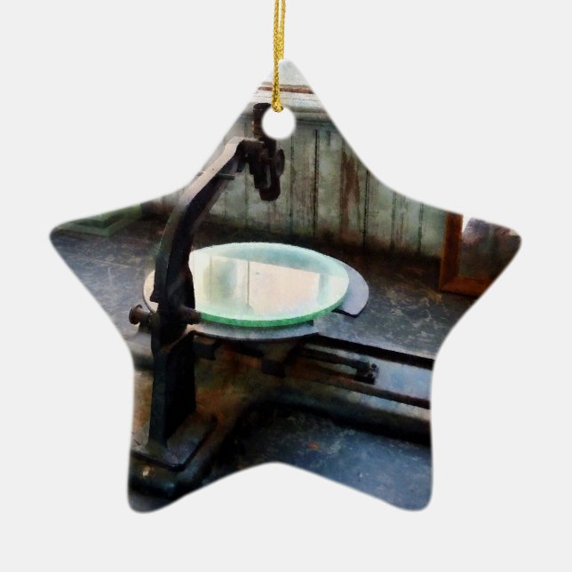 Old Fashioned Microscope Ceramic Tree Decoration (Front)