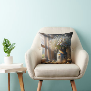 Old-fashioned Milk Can With Daisies Cushion