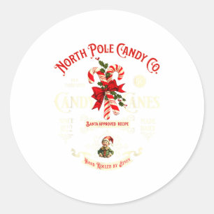 Old Fashioned North Le Candy Cane Company Elf Chri Classic Round Sticker