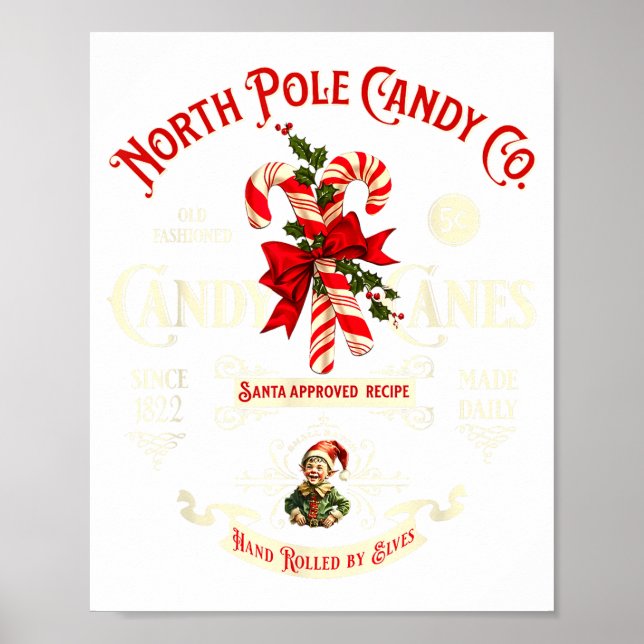 Old Fashioned North Le Candy Cane Company Elf Chri Poster (Front)