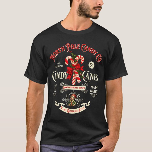 Old Fashioned North Le Candy Cane Company Elf Chri T-Shirt (Front)
