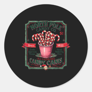 Old Fashioned North Pole Elf Christmas Candy Cane Classic Round Sticker