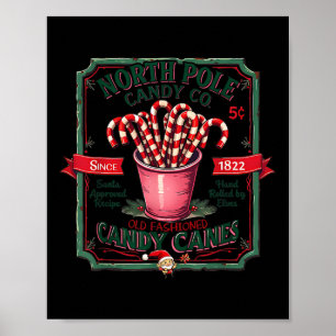 Old Fashioned North Pole Elf Christmas Candy Cane  Poster