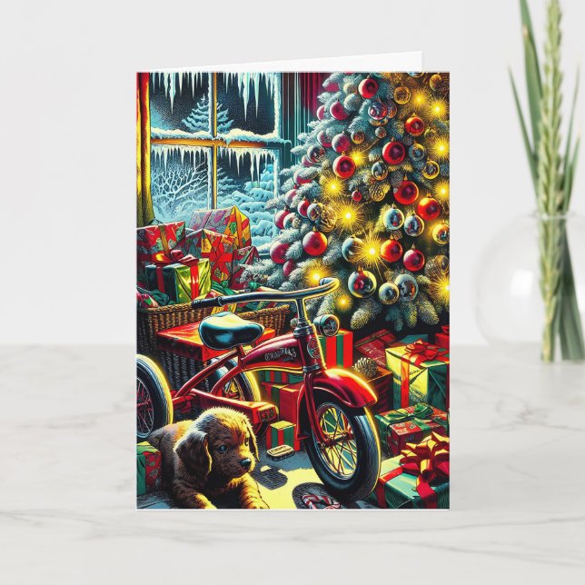 Old-Fashioned Nostalgic Christmas Morning Holiday Card (Front)